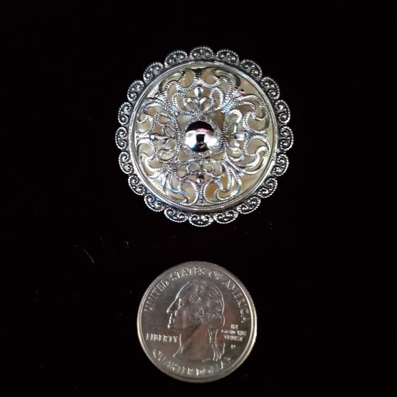 Vintage Filigree Scarf Clip Silver Tone Mother of Pearl(?) West Germany - Picture 5 of 5